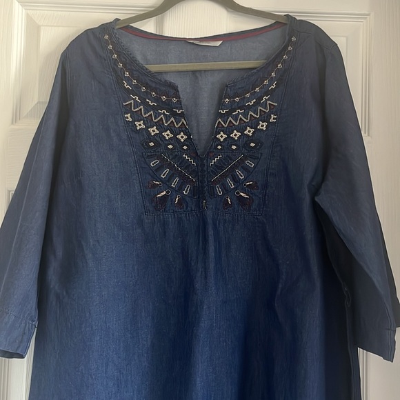 George Embroidered Jean Dress - Picture 1 of 7
